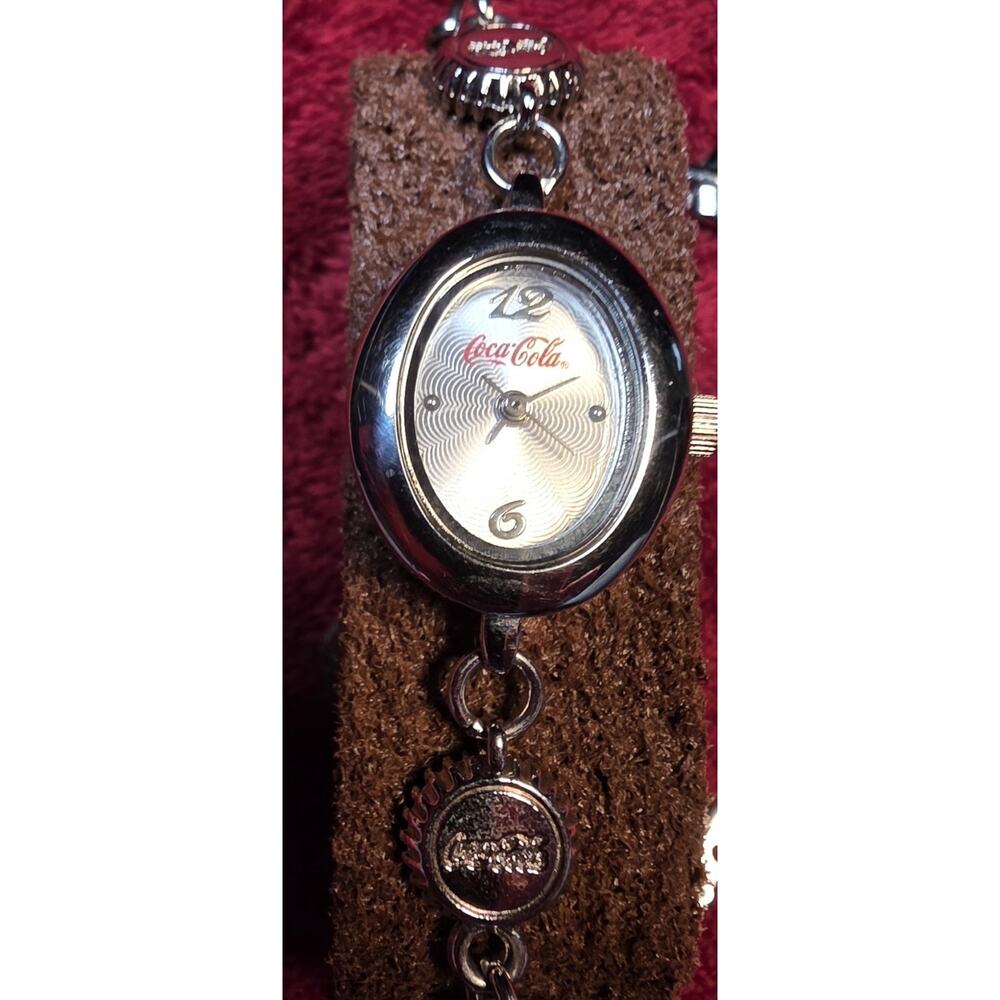 Vintage Coca-Cola Bracelet Watch Working Coke Watch Silver Tone Red Accent
